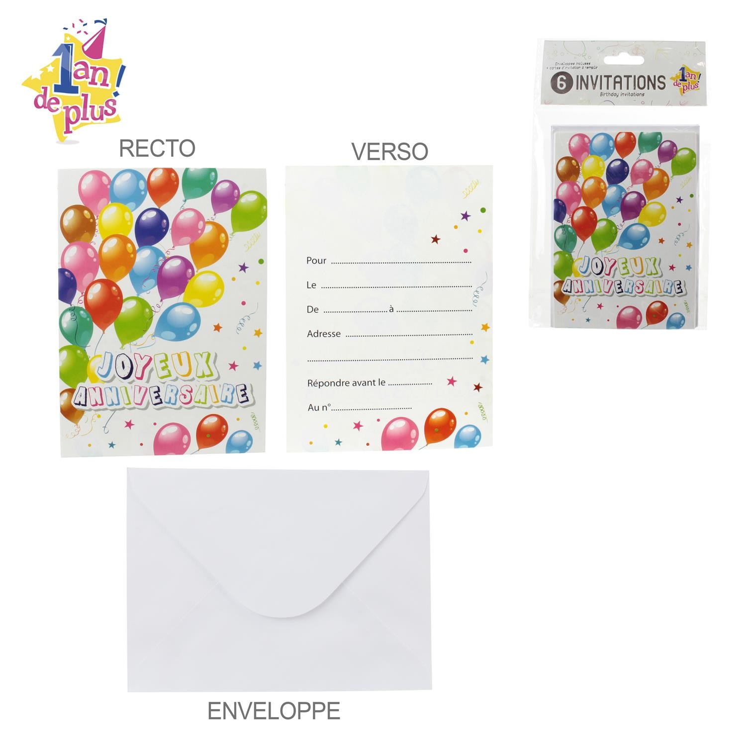 3 Pack Carte invitation anniversaire 6 cartes + 6 enveloppes - Cool time