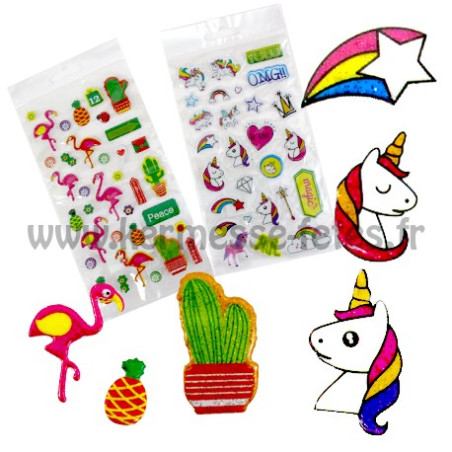 PLANCHE STICKERS MODE LICORNE / FLAMAND ROSE