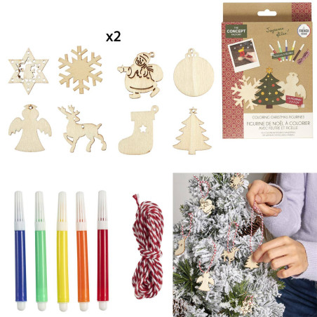 FIGURINES DE NOEL en BOIS X 16 à COLORIER + 5 FEUTRES