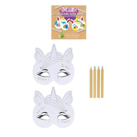 MASQUE PAPIER LICORNE A COLORIER + 4 CRAYONS DE COULEUR