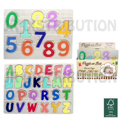 PUZZLE en BOIS ALPHABET ou CHIFFRES 30 x 21 cm