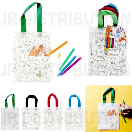 SET DE 4 TOTE-BAGS À COLORIER + 4 FEUTRES À ENCRE PAILLETÉE