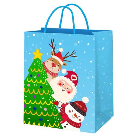 SAC PAPIER PERE NOEL, RENNE & BONHOMME DE NEIGE 17 x 12.5 x 6 cm