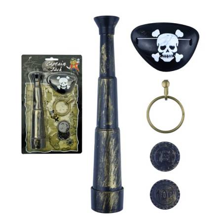 SET PIRATE LONGUE VUE + CACHE OEIL + BOUCLE + PIECES