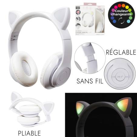 CASQUE AUDIO SANS FIL CHAT KAWAII