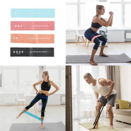 PACK de 4 BANDES DE RESISTANCE FITNESS